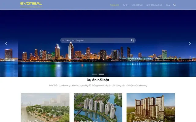 Mẫu web dành cho công ty bất động sản – evoreal