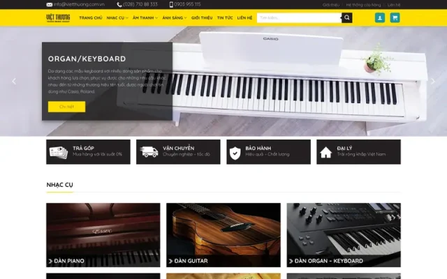 Mẫu web bán nhạc cụ, thiết bị âm thanh, ánh sáng