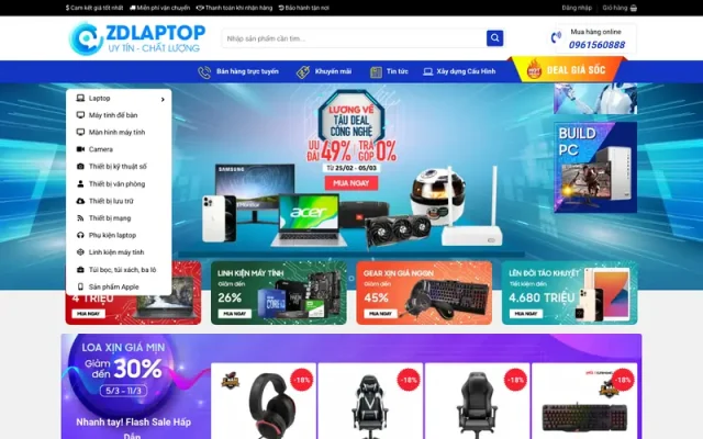 Mẫu web bán laptop, điện thoại, đồ chơi phụ kiện