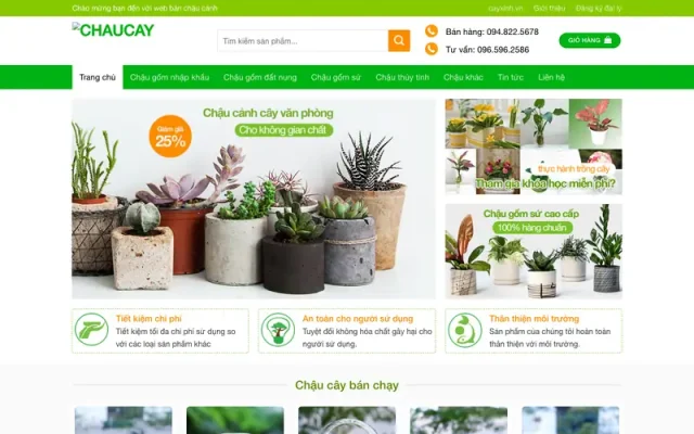 Mẫu web bán chậu cây cảnh, đồ gốm sứ