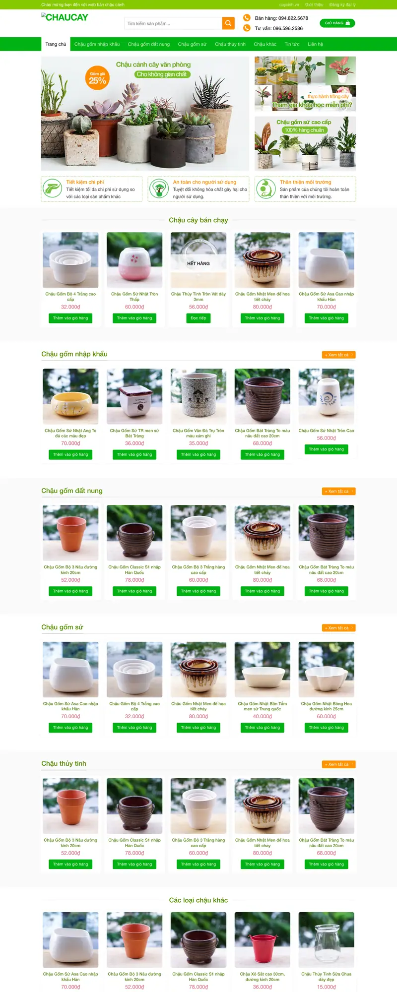 Mẫu web bán chậu cây cảnh, đồ gốm sứ – màn hình 1