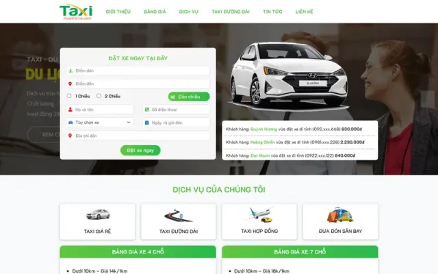 Mẫu web dịch vụ cho thuê xe taxi