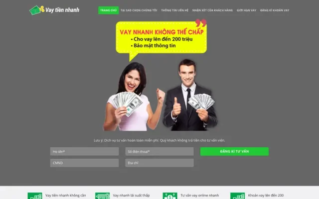 Mẫu web landingpage vay tiền nhanh