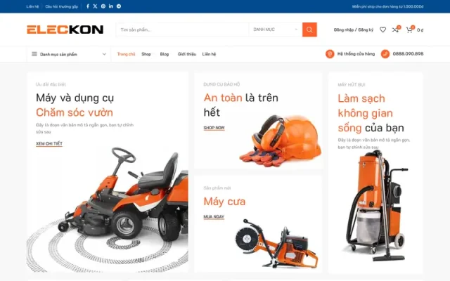 Mẫu web bán dụng cụ, thiết bị
