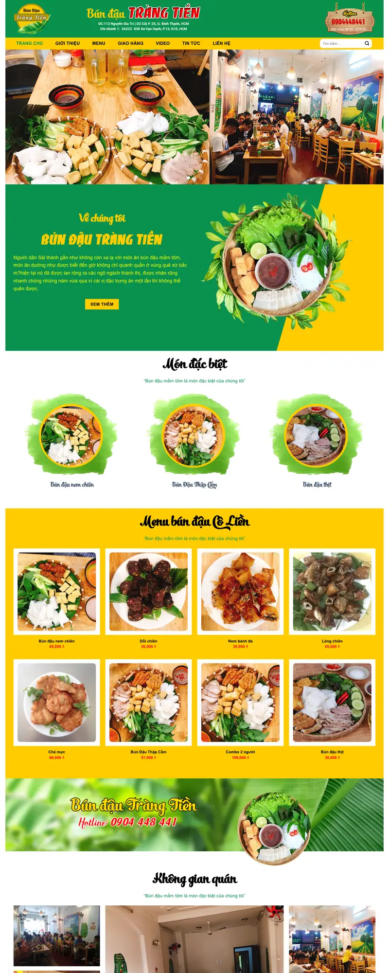 Mẫu web bán bún đậu – màn hình 1