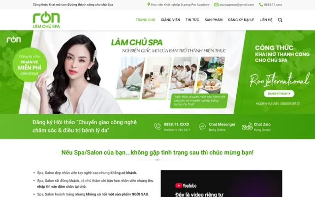 Mẫu web đào tạo chủ spa