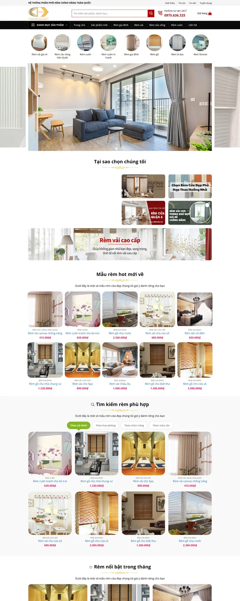 Mẫu web bán rèm cửa – màn hình 1