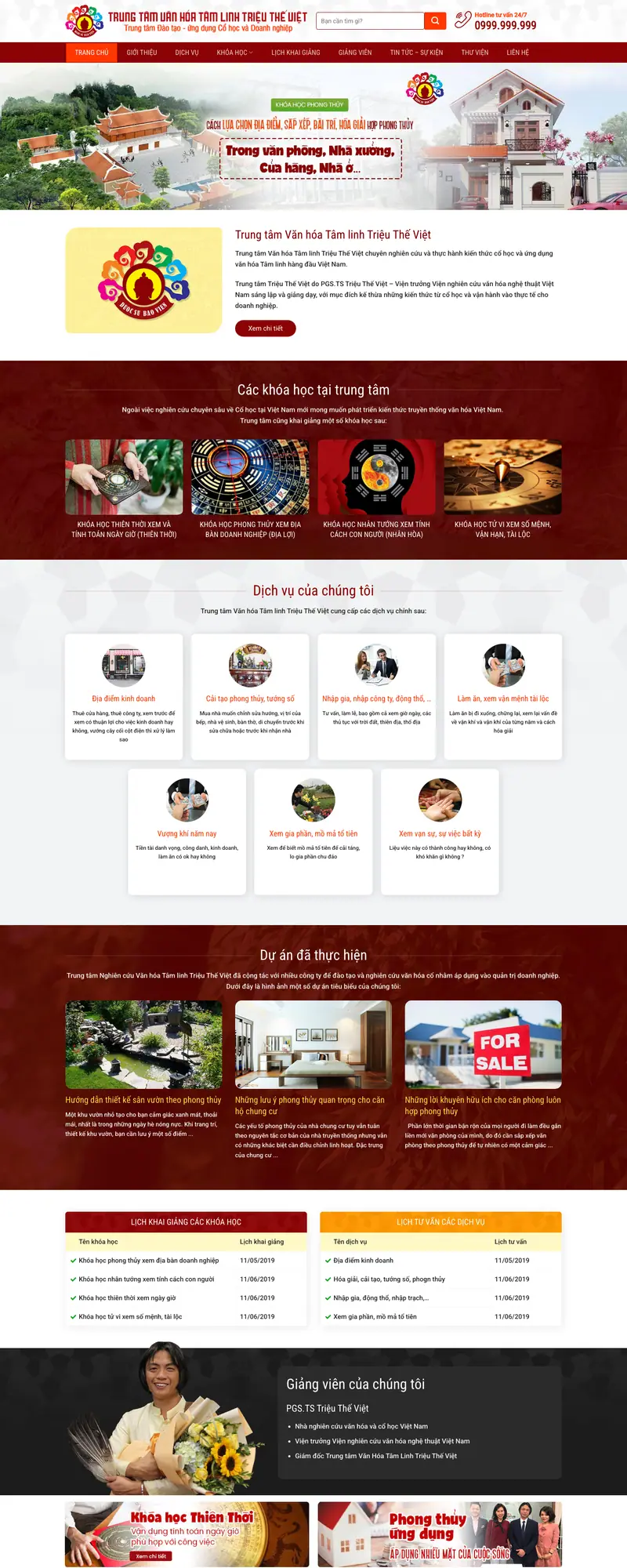 Mẫu web học phong thủy – màn hình 1
