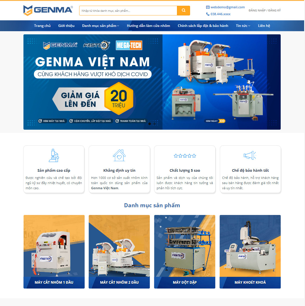 Mẫu web bán máy cắt – màn hình 1