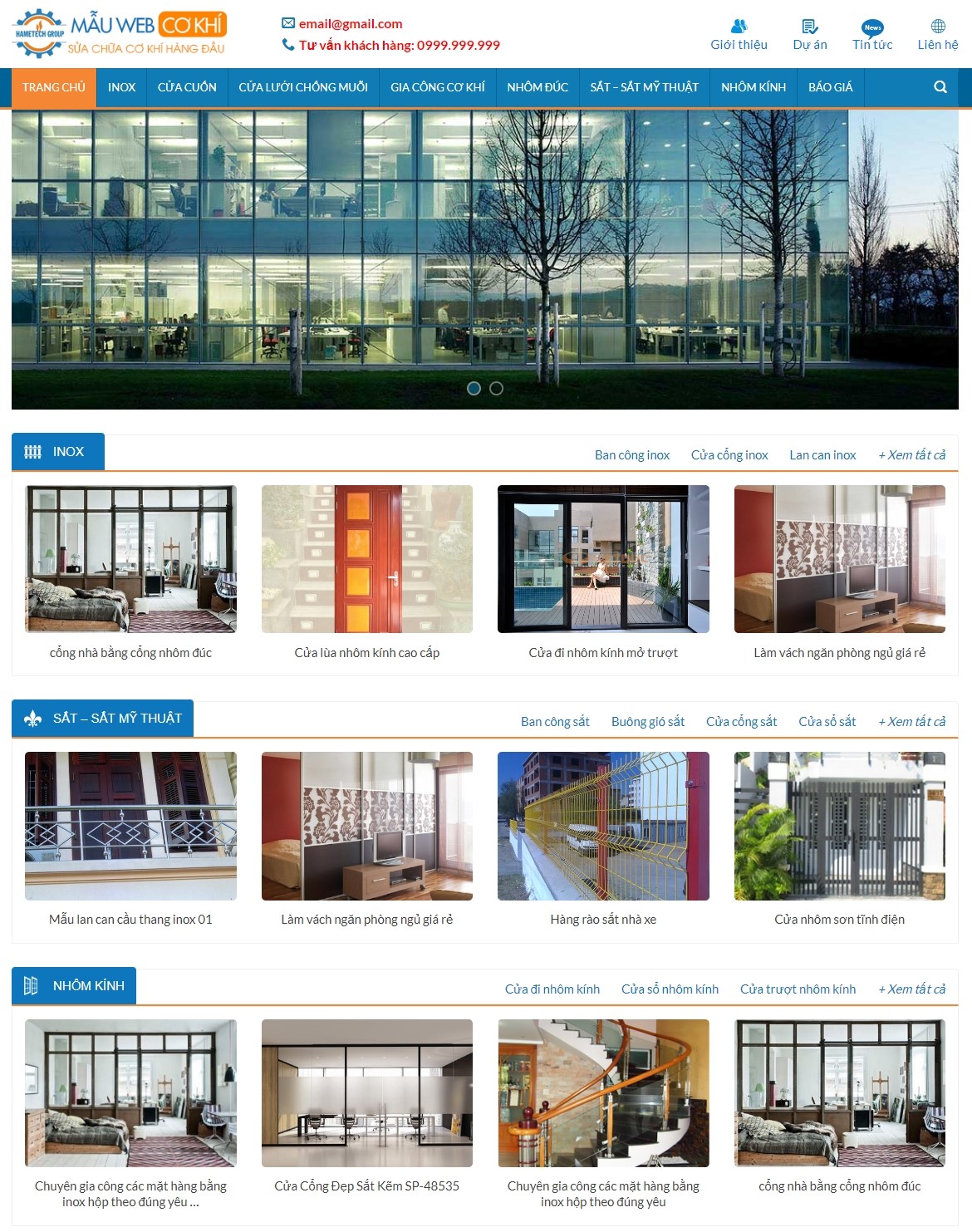 Mẫu Website Theme WordPress Nhôm Kính – màn hình 1