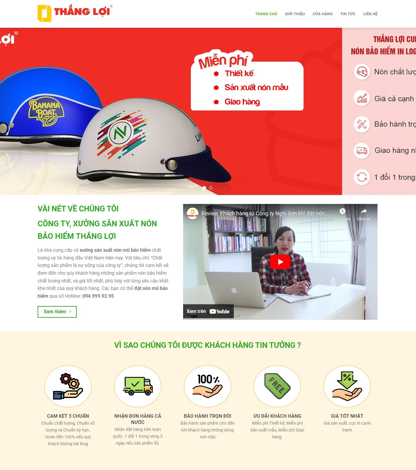 Mẫu Website Theme WordPress Nón Bảo Hiểm – màn hình 1
