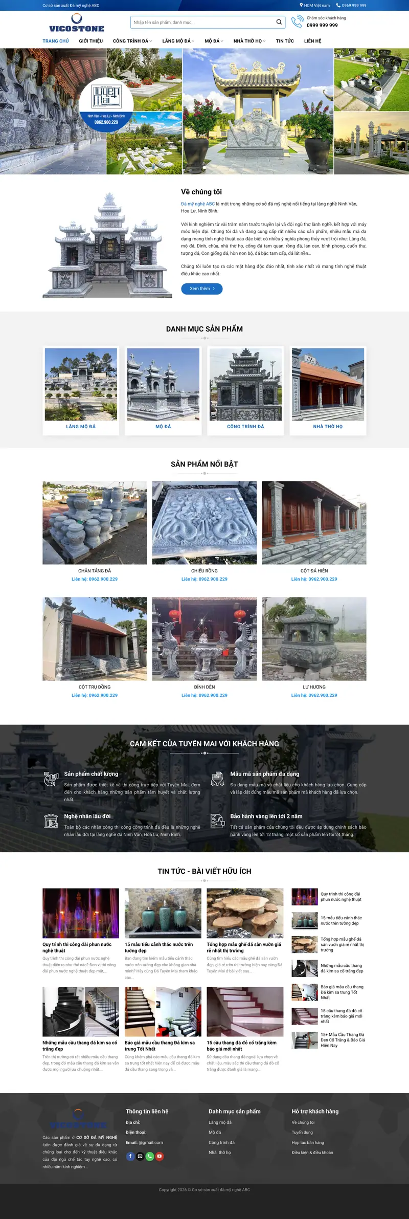 Mẫu web xưởng đá mỹ nghệ