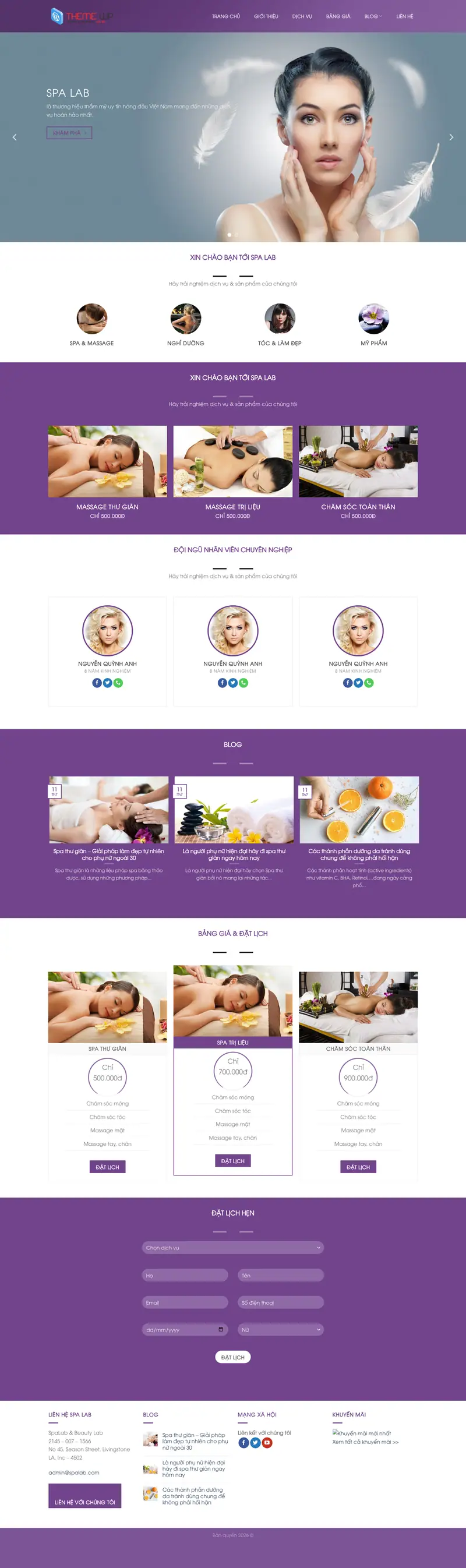 Mẫu web spa 6 – giao diện trang chủ
