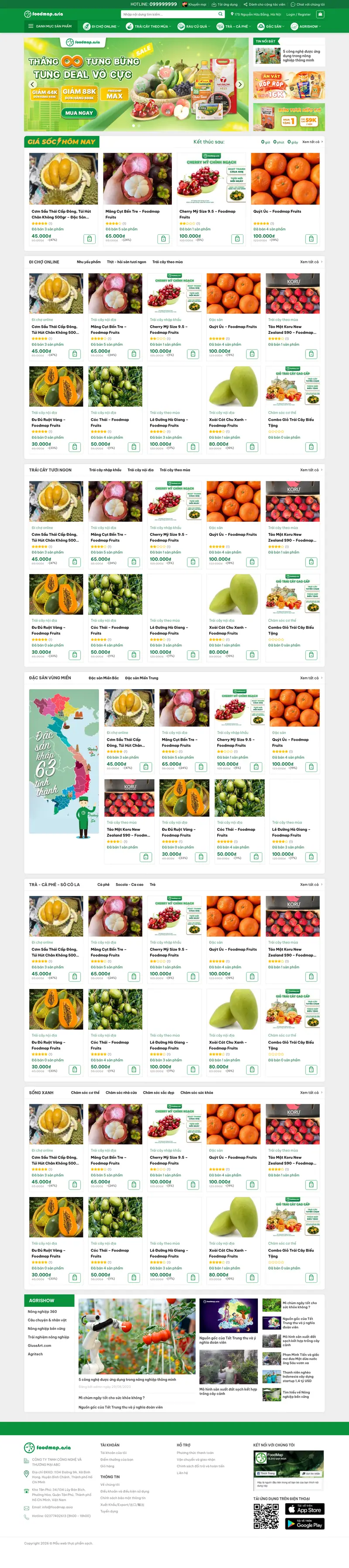 Mẫu web shop bán trái cây, nông sản – màn hình 1