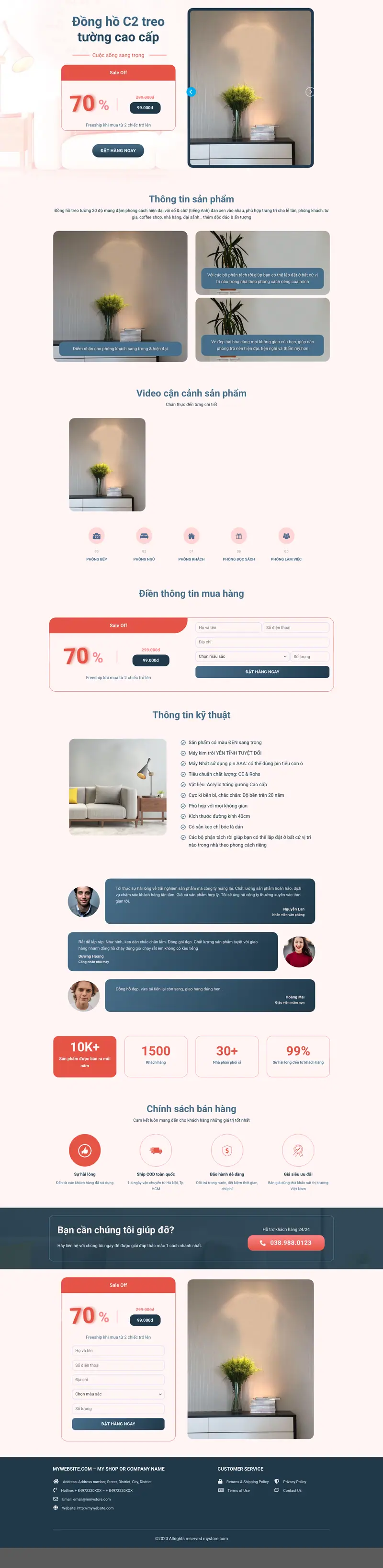 Mẫu web landing page bán đồng hồ treo tường – màn hình 1