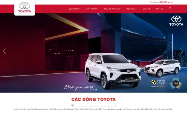 Mẫu web bán xe toyota 3