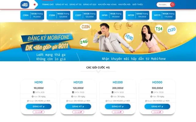 Mẫu web bán gói cước mobile