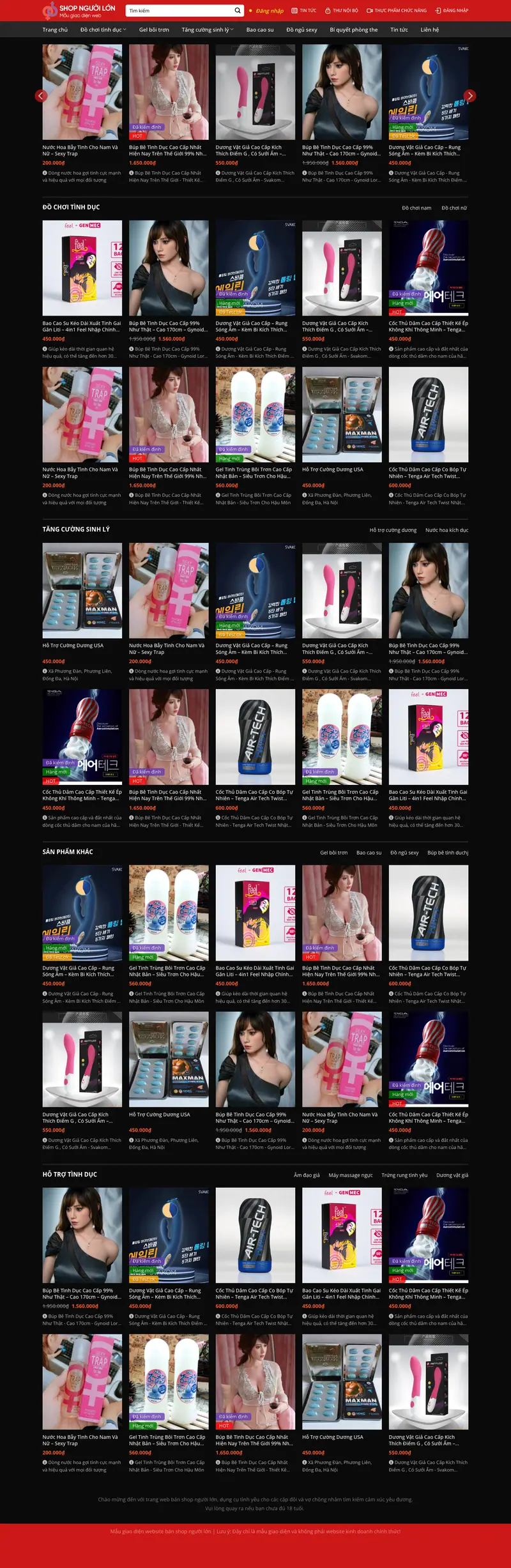 Mẫu web đồ chơi tình dục người lớn