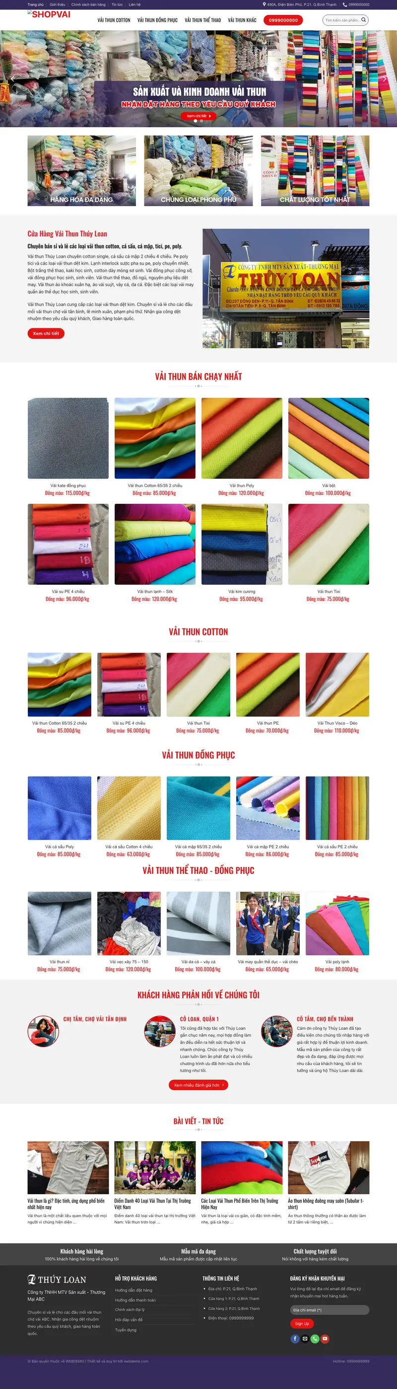 Mẫu web shop bán vải