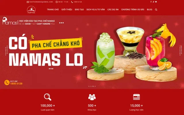 Mẫu web khóa học đào tạo pha chế