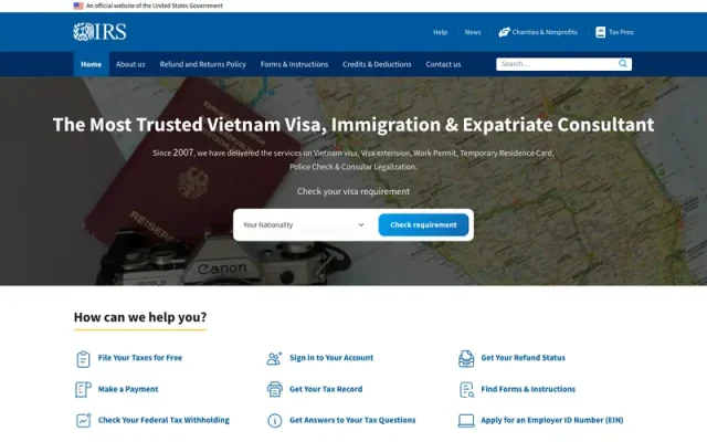Mẫu web dịch vụ làm visa