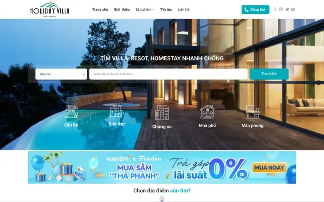 Mẫu web danh bạ villa khách sạn biệt thự