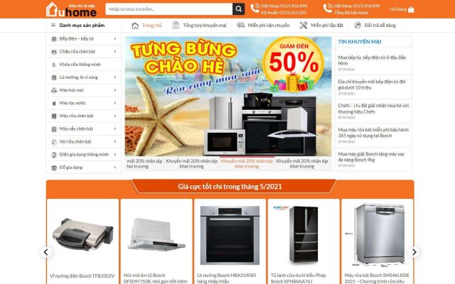 Mẫu web bán bếp từ, bếp hồng ngoại