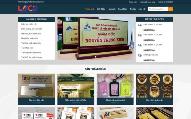 Mẫu web dịch vụ làm biển chức danh, thẻ văn phòng