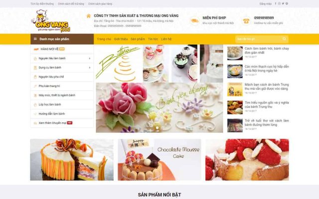 Mẫu web bán nguyên liệu, dung cụ làm bánh 01