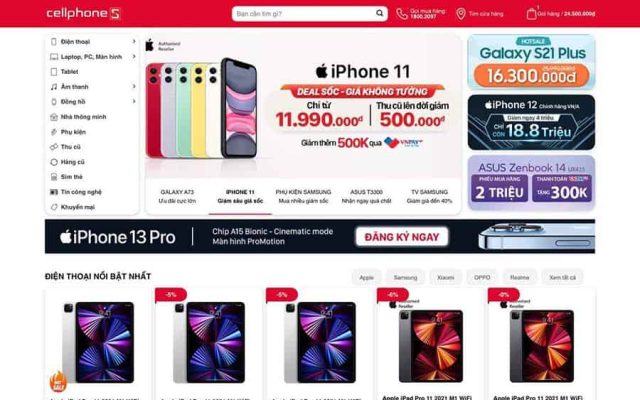 Mẫu web bán điện thoại, laptop, phụ kiện giống cellphones