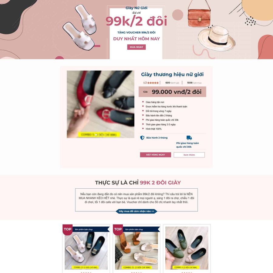 Theme wordpress lading pape bán dép – màn hình 1