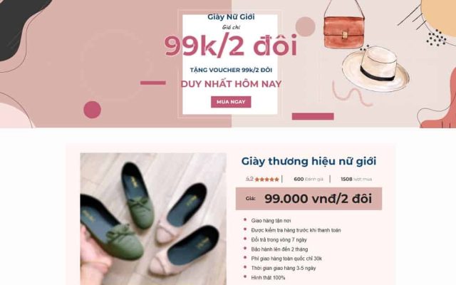 Mẫu web lading page bán giày, dép nữ