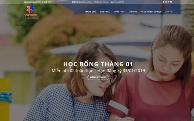 Mẫu web trung tâm đào tạo anh ngữ, du học