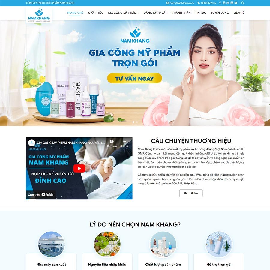 Mẫu web gia công mỹ phẩm – màn hình 1