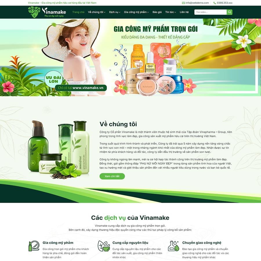 Mẫu web gia công mỹ phẩm 02 – màn hình 1
