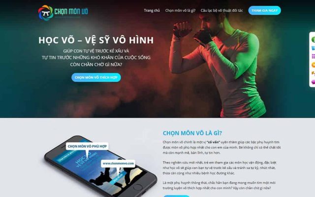 Mẫu web landing page giới thiệu lớp học võ thuật