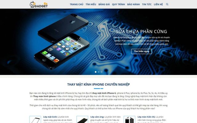 Mẫu web dịch vụ sửa chữa, thay kính điện thoại