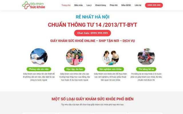 Mẫu web landing page bán giấy khám sức khỏe