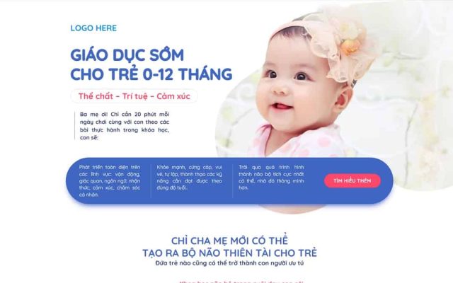 Mẫu web landing page khóa học dạy trẻ