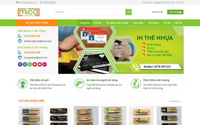 Mẫu web bán sản phẩm in nhựa, thẻ văn phòng