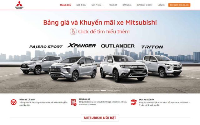 Mẫu web bán ô tô misubishi