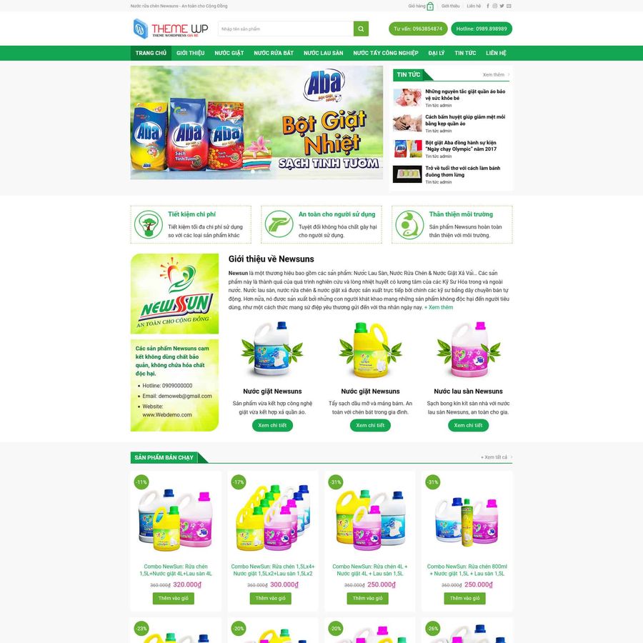 Theme wordpress shop bán nước giặt – màn hình 1
