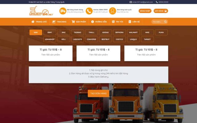 Mẫu web dịch vụ order hàng, bán hàng