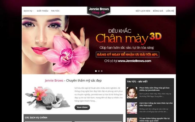 Mẫu web dịch vụ phun xăm thẩm mỹ