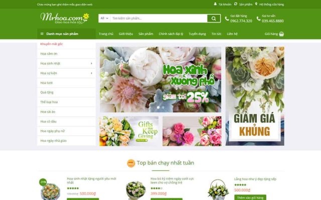 Mẫu web cửa hàng bán hoa 01
