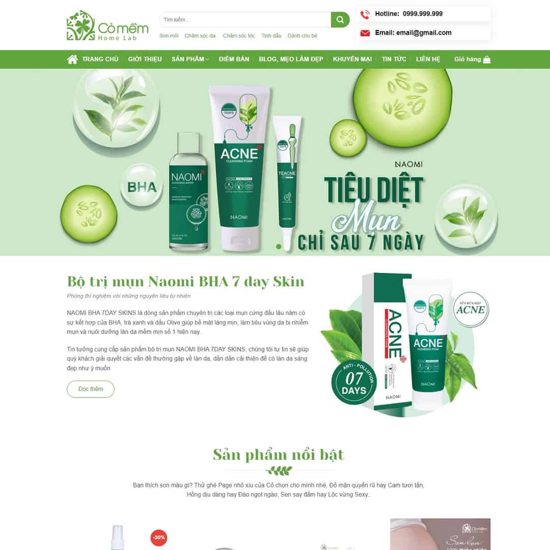 Theme WordPress Mỹ phẩm, trị mụn – màn hình 1