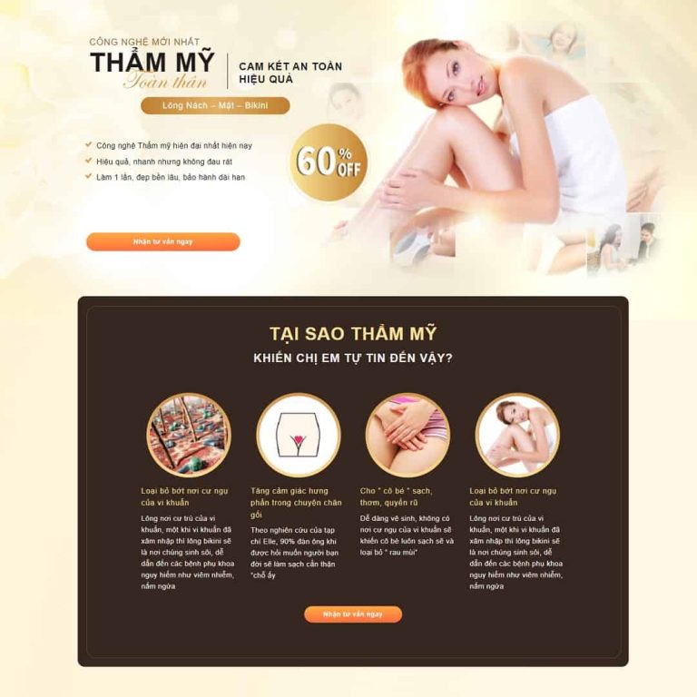 Mẫu web landing page triệt lông thẩm mỹ viện