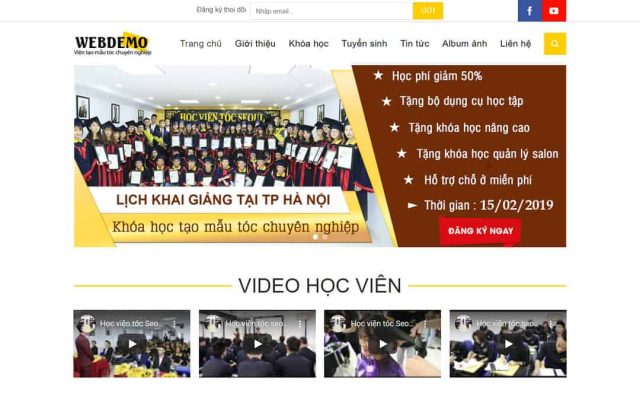 Mẫu web đào tạo, khóa học tóc