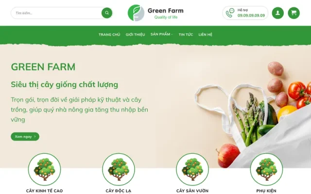 Mẫu web nông sản – nông trại – hạt giống – phân bón