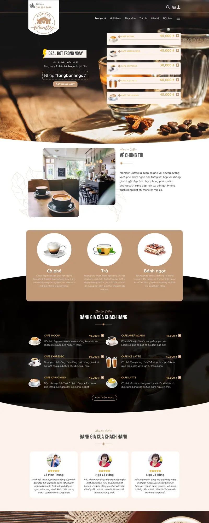 Mẫu web bán cà phê 03 – giao diện trang chủ